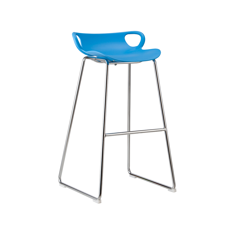 ZY-8017 Blue Plastic Seat Cushion Chrome Plated Metal Tube Bracket Bar Chair